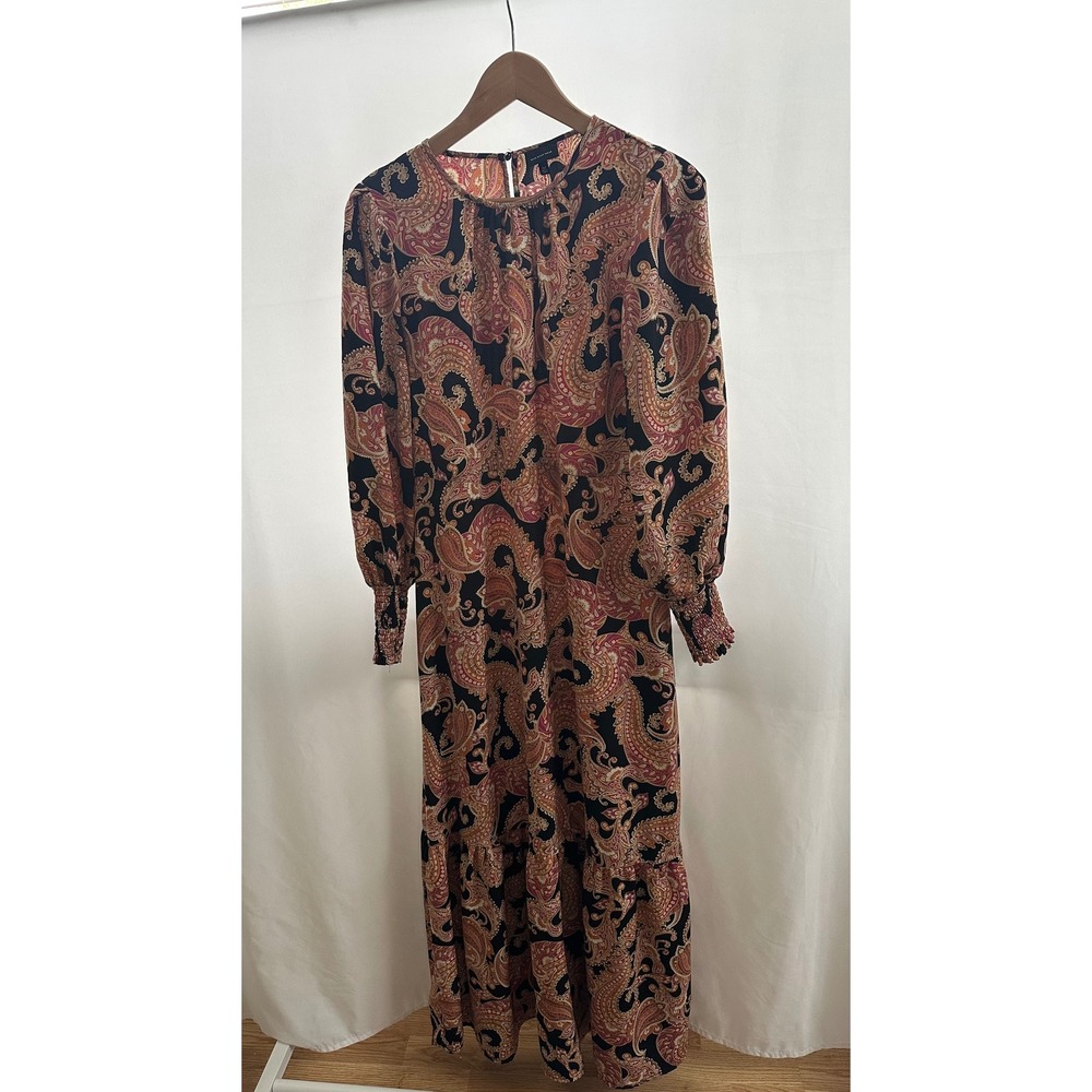 WHO WHAT WEAR Bohemian Paisley‎ Maxi Dress Long Sleeve Mock Neck Womens Medium